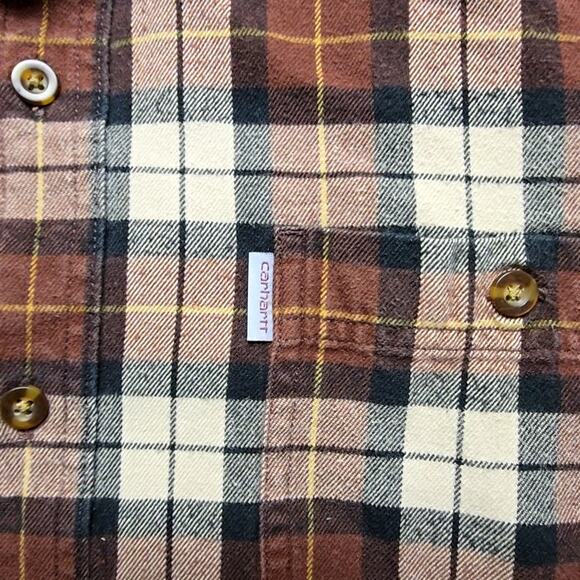 Carhartt Plaid Flannel Shirt Mens 2XL Brown Relaxed Fit Long Sleeve Button Up - Picture 2 of 9